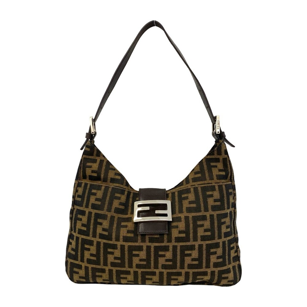 FENDI Vintage Zucca FF Pattern Canvas Leather Semi-One Shoulder Bag Tote Brow...